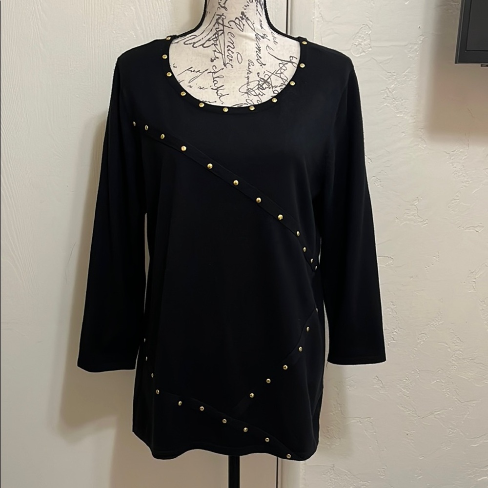 By Design Elegant Black Studded Women's Top